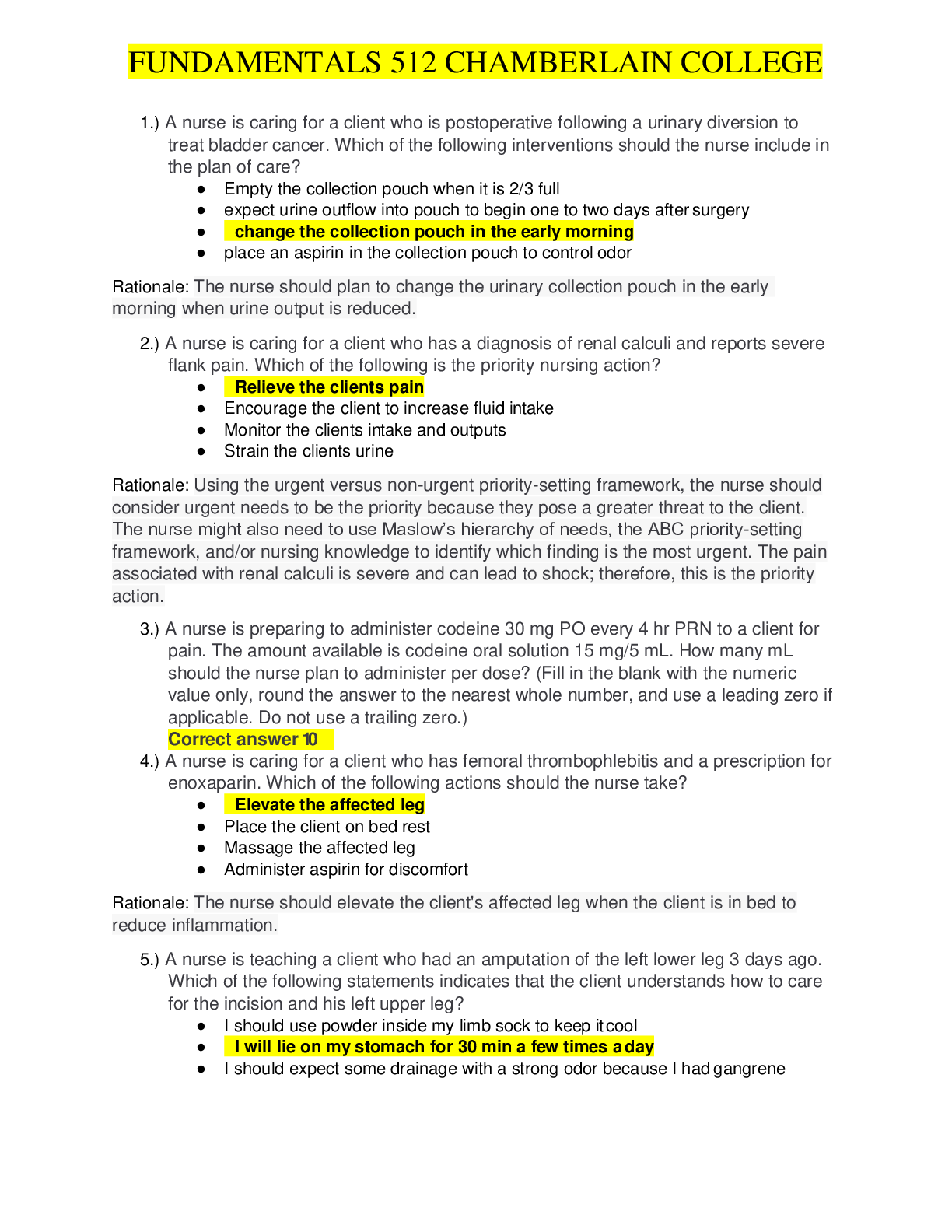 Preview image for FUNDAMENTALS 512 COMPLETE QUESTIONS AND ANSWERS (GRADE A) REVISED CHAMBERLAIN COLLEGE